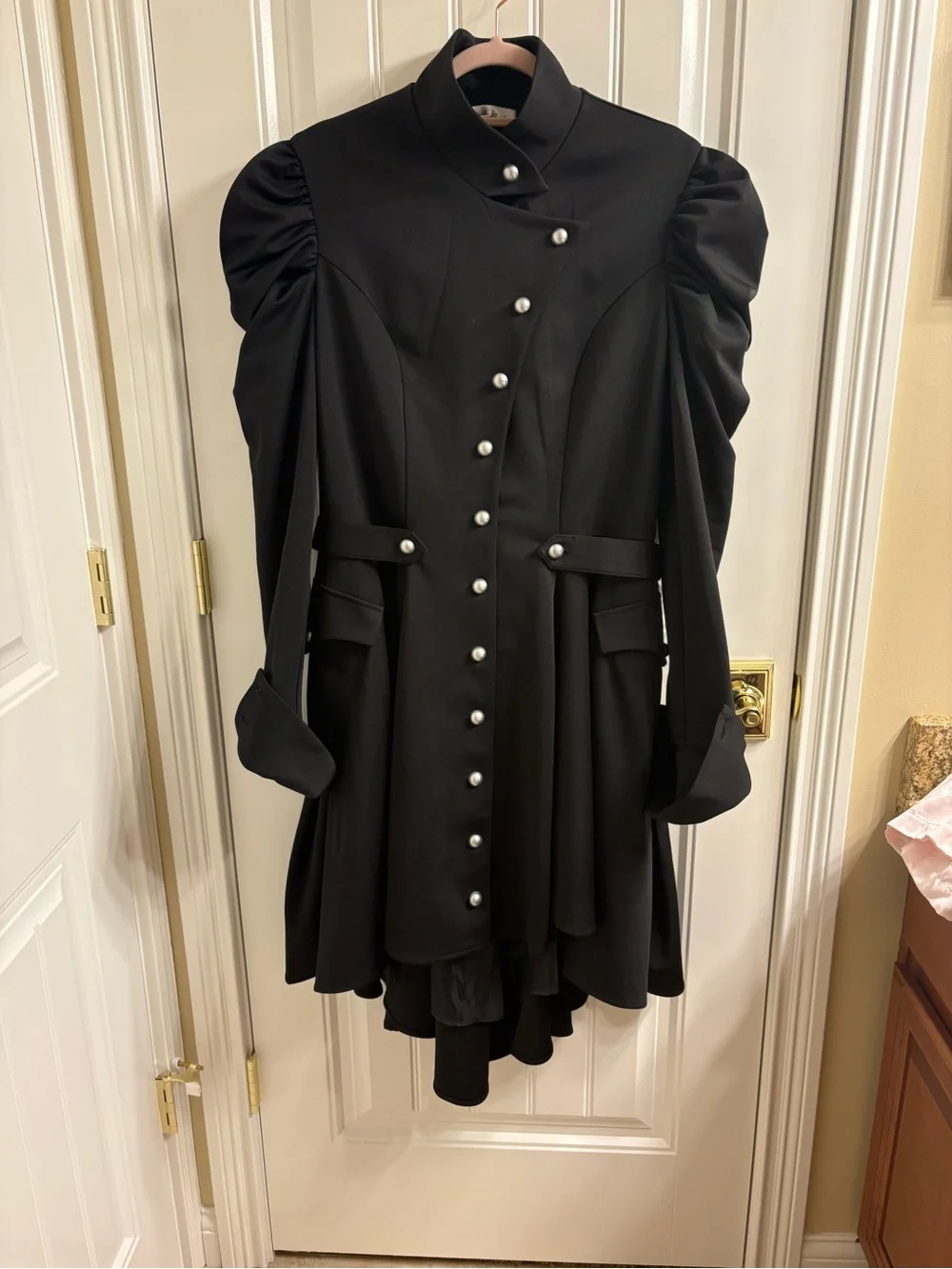 Chic Star Goth steampunk Victorian style dress military trenchcoat black S